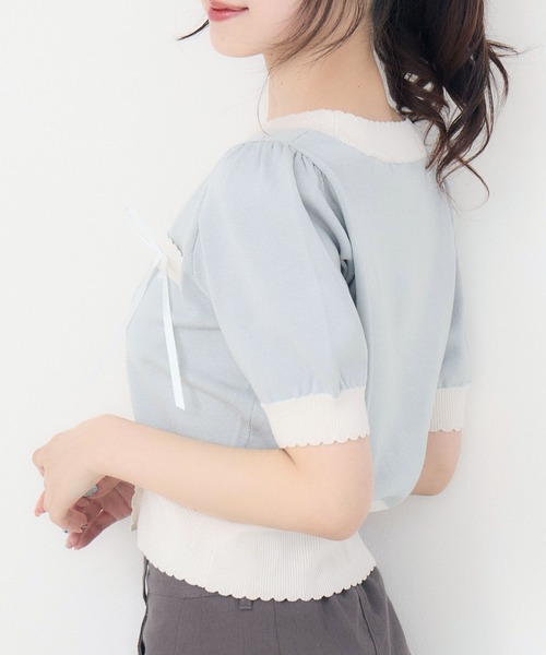 ems excite（エムズエキサイト）の「バイカラーショートNTカーデ（カーディガン/ボレロ・レディース・グリーン/オフホワイト/ブラック系その他3・FREE）」の15枚目の写真