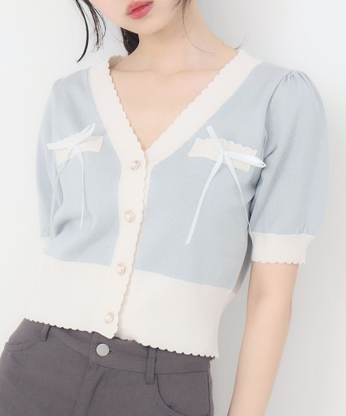 ems excite（エムズエキサイト）の「バイカラーショートNTカーデ（カーディガン/ボレロ・レディース・グリーン/オフホワイト/ブラック系その他3・FREE）」の13枚目の写真