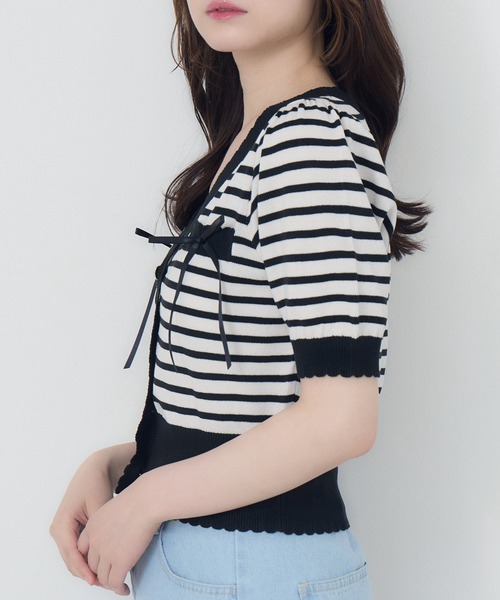 ems excite（エムズエキサイト）の「バイカラーショートNTカーデ（カーディガン/ボレロ・レディース・グリーン/オフホワイト/ブラック系その他3・FREE）」の22枚目の写真