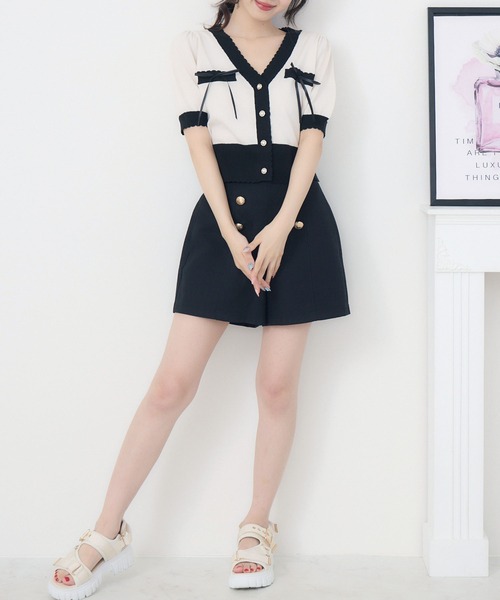 ems excite（エムズエキサイト）の「バイカラーショートNTカーデ（カーディガン/ボレロ・レディース・グリーン/オフホワイト/ブラック系その他3・FREE）」の8枚目の写真