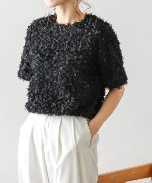 La-gemme(ラジェム)の「フラワーフリンジジャガードトップス(シャツ/ブラウス・レディース・アイボリー/ブラック・M/L)」の14枚目の写真