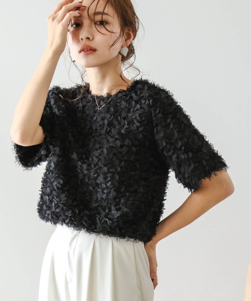 【美品】ohga フラワーキルティング ブラウス　ジャガード　トップス FILLOU ブラウス シャツ 配色パイピングフラワージャガード