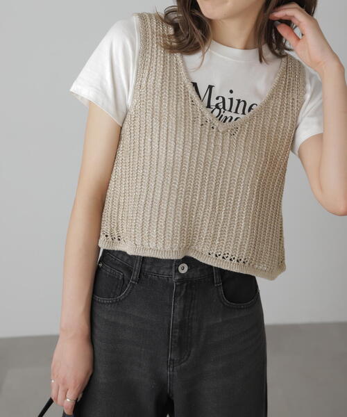 FREE'S MART（フリーズマート）の「前後2WAYラメニットメッシュベスト（ベスト・レディース・ゴールド/ブラック/シルバー/ブラウン・FREE）」の4枚目の写真