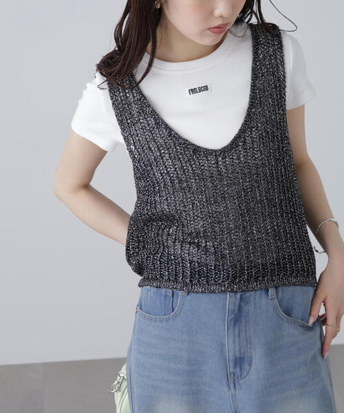 FREE'S MART（フリーズマート）の「前後2WAYラメニットメッシュベスト（ベスト・レディース・ゴールド/ブラック/シルバー/ブラウン・FREE）」の7枚目の写真