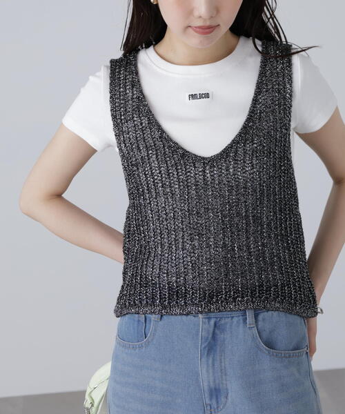 FREE'S MART（フリーズマート）の「前後2WAYラメニットメッシュベスト（ベスト・レディース・ゴールド/ブラック/シルバー/ブラウン・FREE）」の8枚目の写真