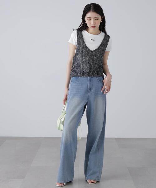 FREE'S MART（フリーズマート）の「前後2WAYラメニットメッシュベスト（ベスト・レディース・ゴールド/ブラック/シルバー/ブラウン・FREE）」の9枚目の写真