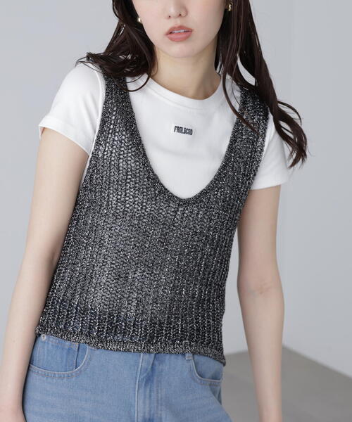 FREE'S MART（フリーズマート）の「前後2WAYラメニットメッシュベスト（ベスト・レディース・ゴールド/ブラック/シルバー/ブラウン・FREE）」の12枚目の写真