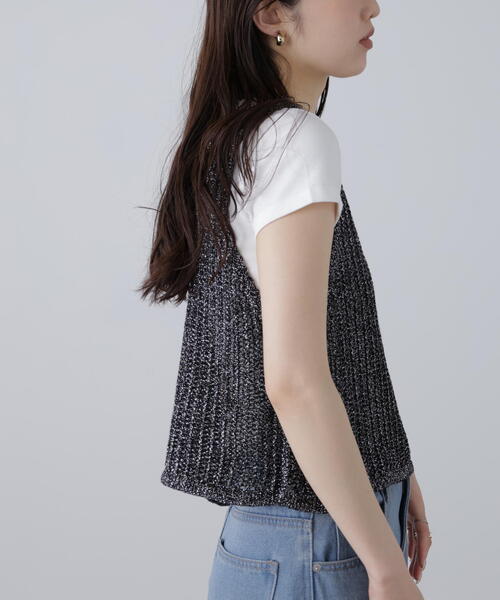 FREE'S MART（フリーズマート）の「前後2WAYラメニットメッシュベスト（ベスト・レディース・ゴールド/ブラック/シルバー/ブラウン・FREE）」の13枚目の写真