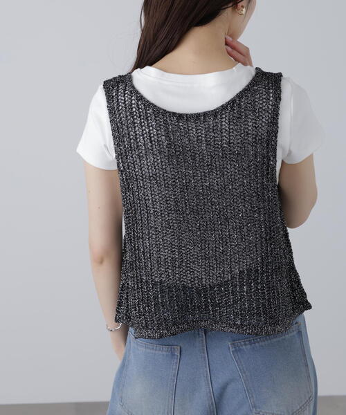 FREE'S MART（フリーズマート）の「前後2WAYラメニットメッシュベスト（ベスト・レディース・ゴールド/ブラック/シルバー/ブラウン・FREE）」の14枚目の写真