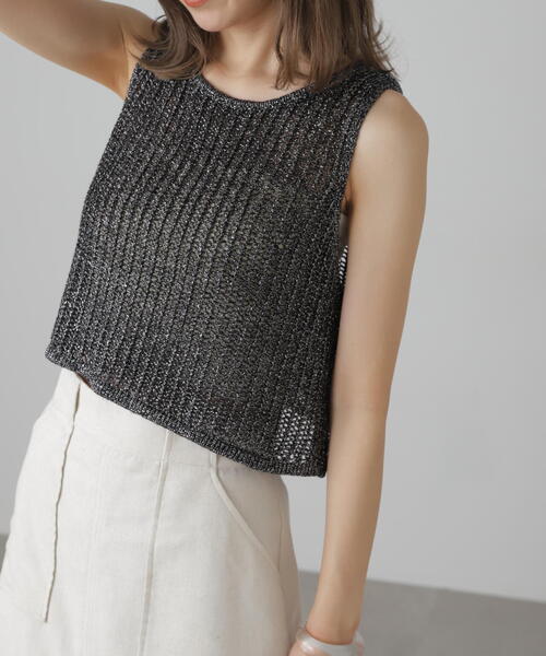 FREE'S MART（フリーズマート）の「前後2WAYラメニットメッシュベスト（ベスト・レディース・ゴールド/ブラック/シルバー/ブラウン・FREE）」の20枚目の写真