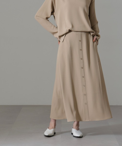 NANO universe（ナノユニバース）の「フロントボタンフレアスカート(セットアップ可)（スカート・レディース・グリーン系その他4/ブラック/ベージュ・FREE）」の12枚目の写真