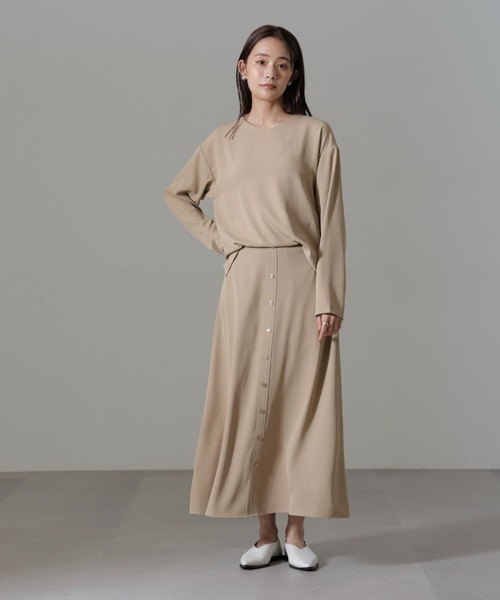 NANO universe（ナノユニバース）の「フロントボタンフレアスカート(セットアップ可)（スカート・レディース・グリーン系その他4/ブラック/ベージュ・FREE）」の9枚目の写真