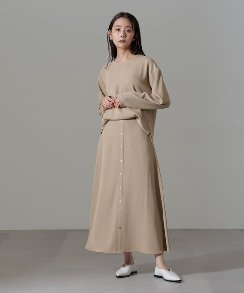 NANO universe（ナノユニバース）の「フロントボタンフレアスカート(セットアップ可)（スカート・レディース・グリーン系その他4/ブラック/ベージュ・FREE）」の8枚目の写真