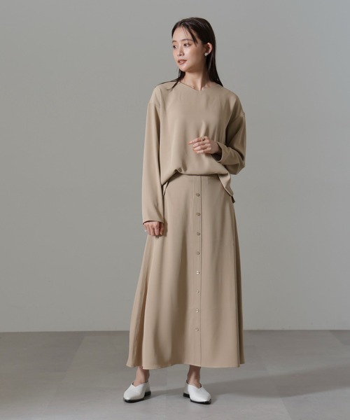 NANO universe（ナノユニバース）の「フロントボタンフレアスカート(セットアップ可)（スカート・レディース・グリーン系その他4/ブラック/ベージュ・FREE）」の7枚目の写真