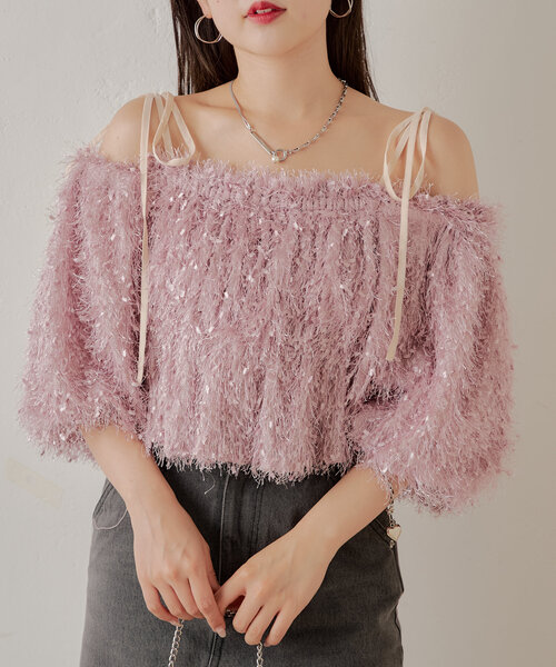 Chico（チコ）の「フリンジリボン短丈ブラウス（シャツ/ブラウス・レディース・ピンク/アイボリー/ブラック/ベージュ・FREE）」の4枚目の写真