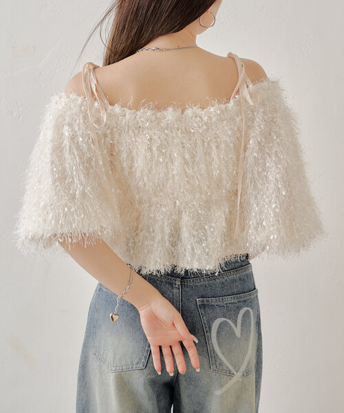 Chico（チコ）の「フリンジリボン短丈ブラウス（シャツ/ブラウス・レディース・ピンク/アイボリー/ブラック/ベージュ・FREE）」の5枚目の写真