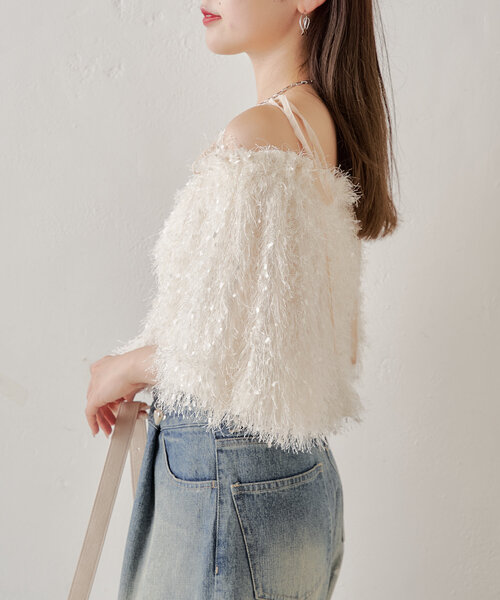 Chico（チコ）の「フリンジリボン短丈ブラウス（シャツ/ブラウス・レディース・ピンク/アイボリー/ブラック/ベージュ・FREE）」の7枚目の写真