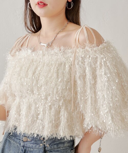 Chico（チコ）の「フリンジリボン短丈ブラウス（シャツ/ブラウス・レディース・ピンク/アイボリー/ブラック/ベージュ・FREE）」の10枚目の写真