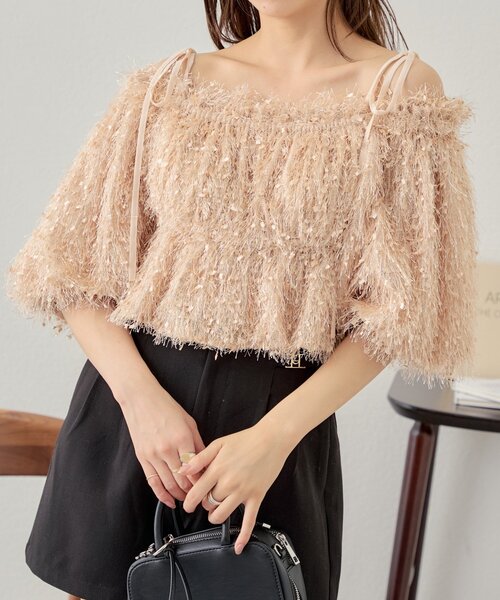 Chico（チコ）の「フリンジリボン短丈ブラウス（シャツ/ブラウス・レディース・ピンク/アイボリー/ブラック/ベージュ・FREE）」の12枚目の写真