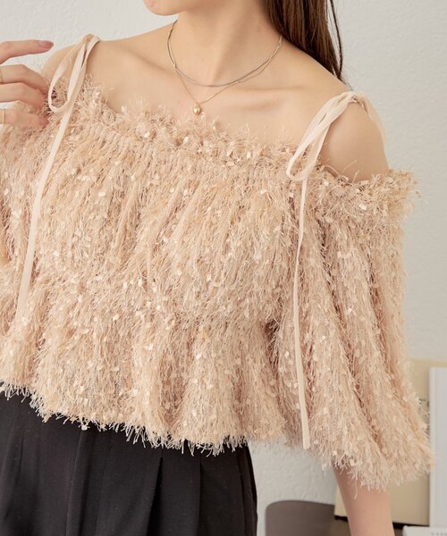 Chico（チコ）の「フリンジリボン短丈ブラウス（シャツ/ブラウス・レディース・ピンク/アイボリー/ブラック/ベージュ・FREE）」の14枚目の写真