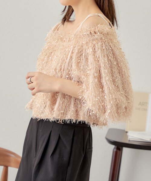 Chico（チコ）の「フリンジリボン短丈ブラウス（シャツ/ブラウス・レディース・ピンク/アイボリー/ブラック/ベージュ・FREE）」の16枚目の写真