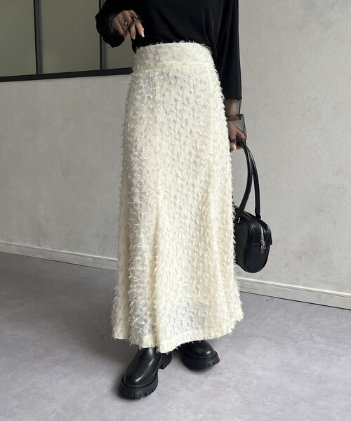 Thevon（ゼボン）の「フリンジシアーマーメイドスカート（スカート・レディース・ブラック/ホワイト系その他/ブラウン・FREE）」の4枚目の写真