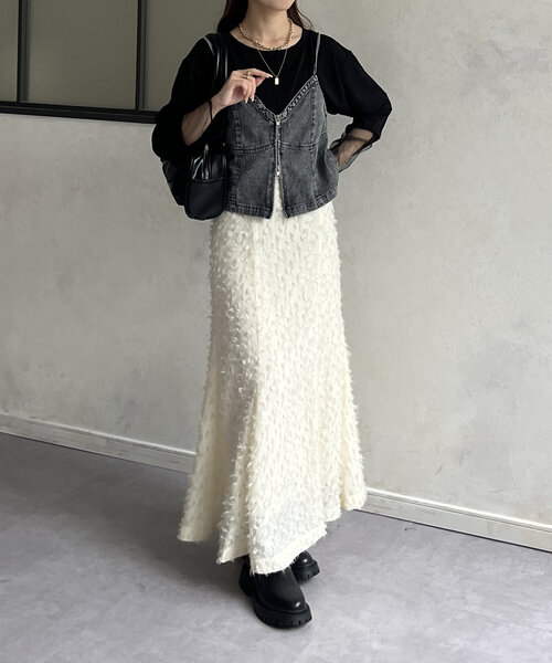 Thevon（ゼボン）の「フリンジシアーマーメイドスカート（スカート・レディース・ブラック/ホワイト系その他/ブラウン・FREE）」の9枚目の写真