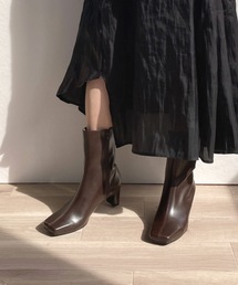 ワイドスクエアトゥ ショートブーツ (5.5cmヒール)