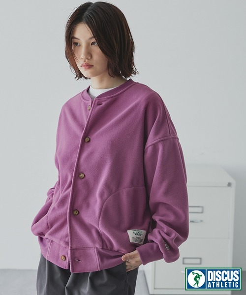 DISCUS ATHLETIC（ディスカス　アスレチック）の「DISCUS ATHLETIC/ディスカス アスレチック ワンポイントロゴリブ編みオーバーサイズブルゾン（ブルゾン・レディース・パープル/ブラウン/ブラック/オフホワイト・M/L）」の19枚目の写真