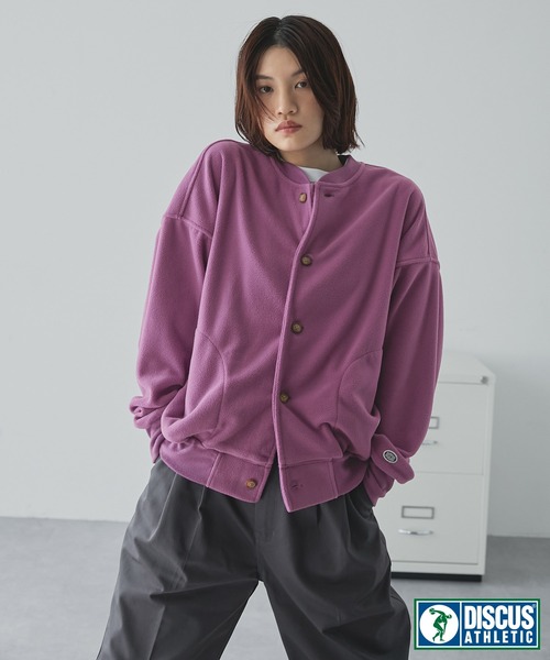DISCUS ATHLETIC（ディスカス　アスレチック）の「DISCUS ATHLETIC/ディスカス アスレチック ワンポイントロゴリブ編みオーバーサイズブルゾン（ブルゾン・レディース・パープル/ブラウン/ブラック/オフホワイト・M/L）」の20枚目の写真