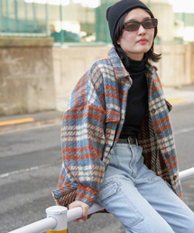 VENCEEXCHANGE | シャギーチェックオーバーシャツ/ボリュームスリーブ/チェックジャケット/ヴィンテージ風(シャツ/ブラウス)