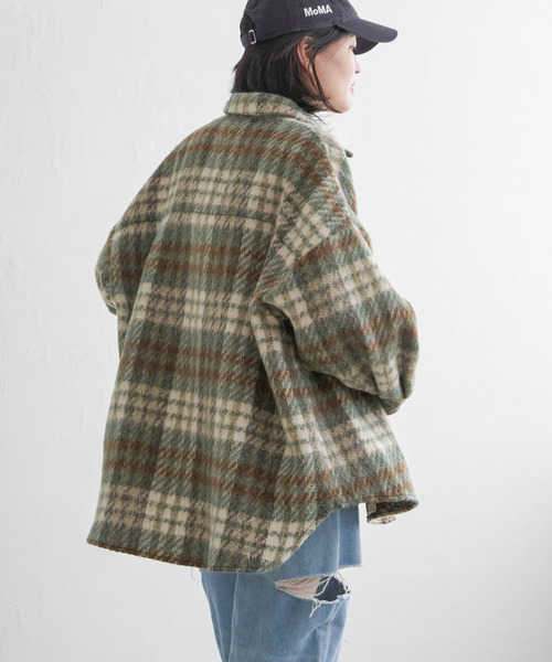 VENCEEXCHANGE（ヴァンスエクスチェンジ）の「シャギーチェックオーバーシャツ/ボリュームスリーブ/チェックジャケット/ヴィンテージ風（シャツ/ブラウス・レディース・オレンジ/ブラウン・M）」の5枚目の写真