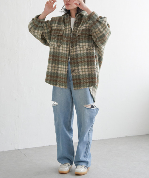 VENCEEXCHANGE（ヴァンスエクスチェンジ）の「シャギーチェックオーバーシャツ/ボリュームスリーブ/チェックジャケット/ヴィンテージ風（シャツ/ブラウス・レディース・オレンジ/ブラウン・M）」の21枚目の写真