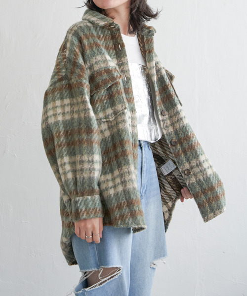 VENCEEXCHANGE（ヴァンスエクスチェンジ）の「シャギーチェックオーバーシャツ/ボリュームスリーブ/チェックジャケット/ヴィンテージ風（シャツ/ブラウス・レディース・オレンジ/ブラウン・M）」の10枚目の写真