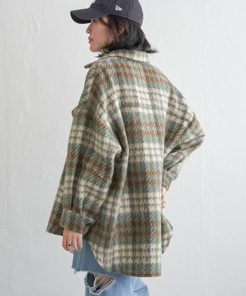 VENCEEXCHANGE（ヴァンスエクスチェンジ）の「シャギーチェックオーバーシャツ/ボリュームスリーブ/チェックジャケット/ヴィンテージ風（シャツ/ブラウス・レディース・オレンジ/ブラウン・M）」の13枚目の写真