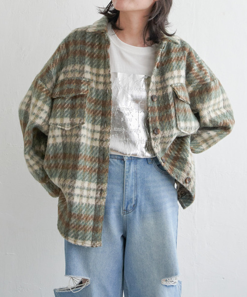 VENCEEXCHANGE（ヴァンスエクスチェンジ）の「シャギーチェックオーバーシャツ/ボリュームスリーブ/チェックジャケット/ヴィンテージ風（シャツ/ブラウス・レディース・オレンジ/ブラウン・M）」の18枚目の写真