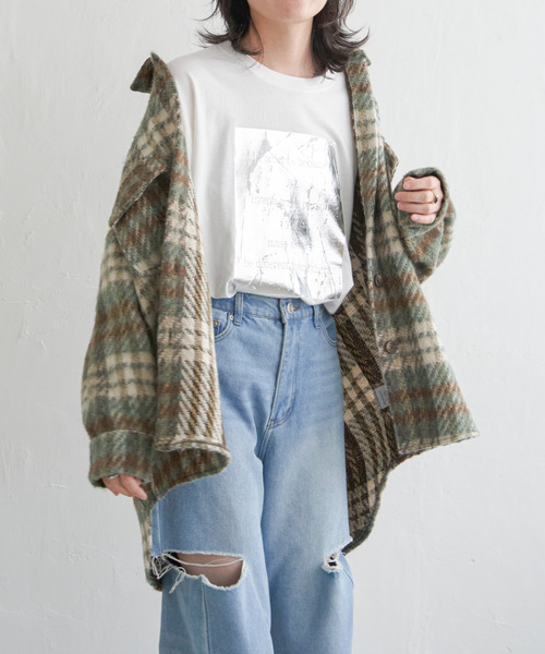 VENCEEXCHANGE（ヴァンスエクスチェンジ）の「シャギーチェックオーバーシャツ/ボリュームスリーブ/チェックジャケット/ヴィンテージ風（シャツ/ブラウス・レディース・オレンジ/ブラウン・M）」の20枚目の写真