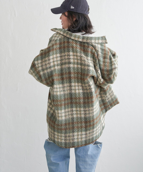 VENCEEXCHANGE（ヴァンスエクスチェンジ）の「シャギーチェックオーバーシャツ/ボリュームスリーブ/チェックジャケット/ヴィンテージ風（シャツ/ブラウス・レディース・オレンジ/ブラウン・M）」の14枚目の写真