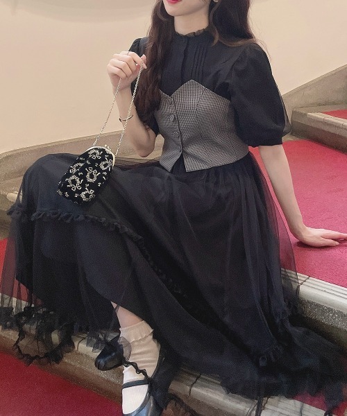 an another angelus（アンアナザーアンジェラス）の「【セットアップ対応/2サイズ展開】ミニチェックビスチェ/ananotherangelus（キャミソール・レディース・ブラウン/ブラック×グレー・2/1）」の6枚目の写真