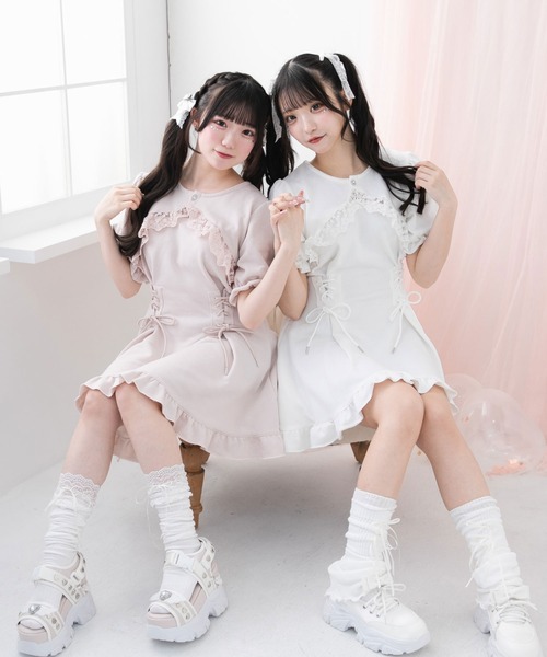 ✨試着のみ✨大人気完売品✨【EATME】サイドレースアップワンピース S ブルー サイドレースアップワンピース（ワンピース）｜EATME