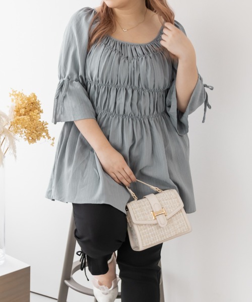 [MIXXO]スクエアネック シャーリング ブラウス_MIWBLE912G スクエアネックシャーリングブラウス | レディースファッション