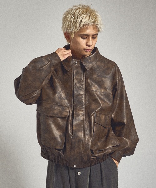 kutir(クティール)の「VINTAGE LIKE ARTIFICIAL GRAIN BLOUSON/ヴィンテージライク合成皮革ブルゾン(ブルゾン・メンズ・ブラウン/グレー/ブラック・MEDIUM/LARGE)」の14枚目の写真