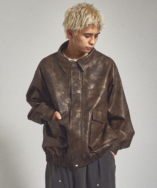 kutir(クティール)の「VINTAGE LIKE ARTIFICIAL GRAIN BLOUSON/ヴィンテージライク合成皮革ブルゾン(ブルゾン・メンズ・ブラウン/グレー/ブラック・MEDIUM/LARGE)」の15枚目の写真