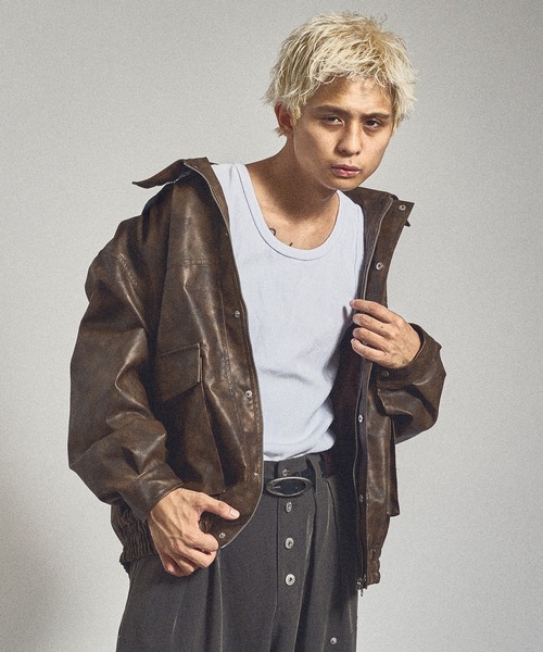 kutir(クティール)の「VINTAGE LIKE ARTIFICIAL GRAIN BLOUSON/ヴィンテージライク合成皮革ブルゾン(ブルゾン・メンズ・ブラウン/グレー/ブラック・MEDIUM/LARGE)」の18枚目の写真