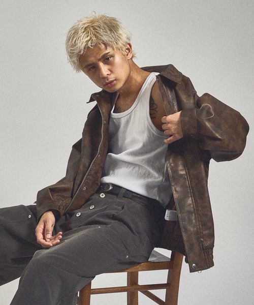 kutir(クティール)の「VINTAGE LIKE ARTIFICIAL GRAIN BLOUSON/ヴィンテージライク合成皮革ブルゾン(ブルゾン・メンズ・ブラウン/グレー/ブラック・MEDIUM/LARGE)」の21枚目の写真