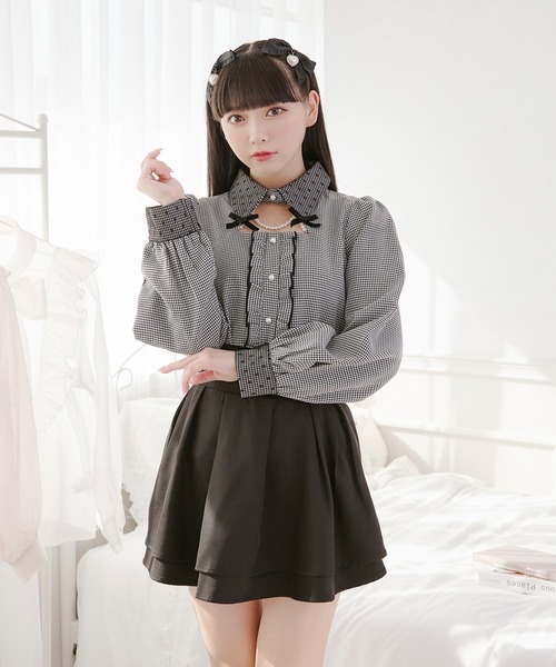 Pal elfy（パルエルフィー）の「千鳥チェックブラウス/地雷系 量産型（シャツ/ブラウス・レディース・ブラック系その他/ブラック・フリー）」の3枚目の写真