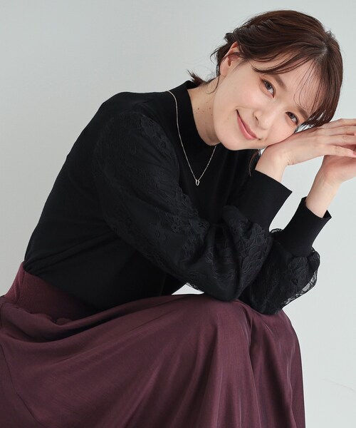 DRESKIP(ドレスキップ)の「◆【高レビュー/S-LL】大人可愛い お袖レースドッキングニット(ニット/セーター・レディース・グレー/ブルー/ブラック/ライトベージュ・01/02/03/04)」の2枚目の写真