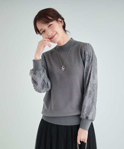 DRESKIP(ドレスキップ)の「◆【高レビュー/S-LL】大人可愛い お袖レースドッキングニット(ニット/セーター・レディース・グレー/ブルー/ブラック/ライトベージュ・01/02/03/04)」の21枚目の写真