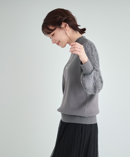 DRESKIP(ドレスキップ)の「◆【高レビュー/S-LL】大人可愛い お袖レースドッキングニット(ニット/セーター・レディース・グレー/ブルー/ブラック/ライトベージュ・01/02/03/04)」の22枚目の写真