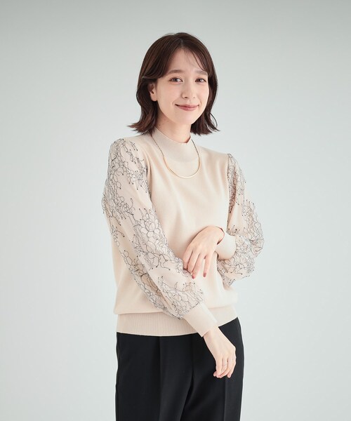 DRESKIP(ドレスキップ)の「◆【高レビュー/S-LL】大人可愛い お袖レースドッキングニット(ニット/セーター・レディース・グレー/ブルー/ブラック/ライトベージュ・01/02/03/04)」の7枚目の写真